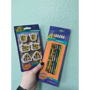 Shrek the Third Eraser and 6 Wood Pencil‎ New Set